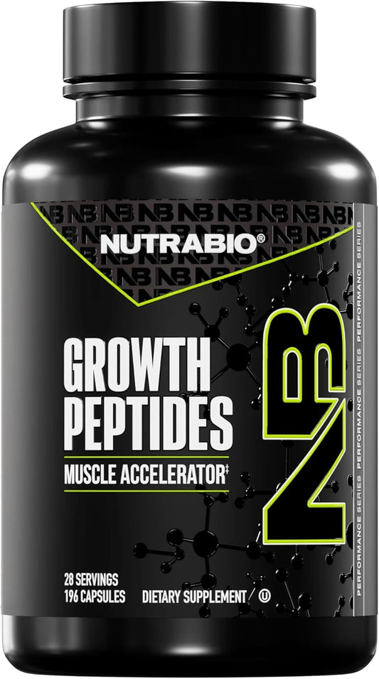 NutraBio Growth Peptides |Muscle Accelerator with DiLeucine & PeptiStrong | Peptides for Muscle Growth Men & Women- 28 Servings- 196 Capsules