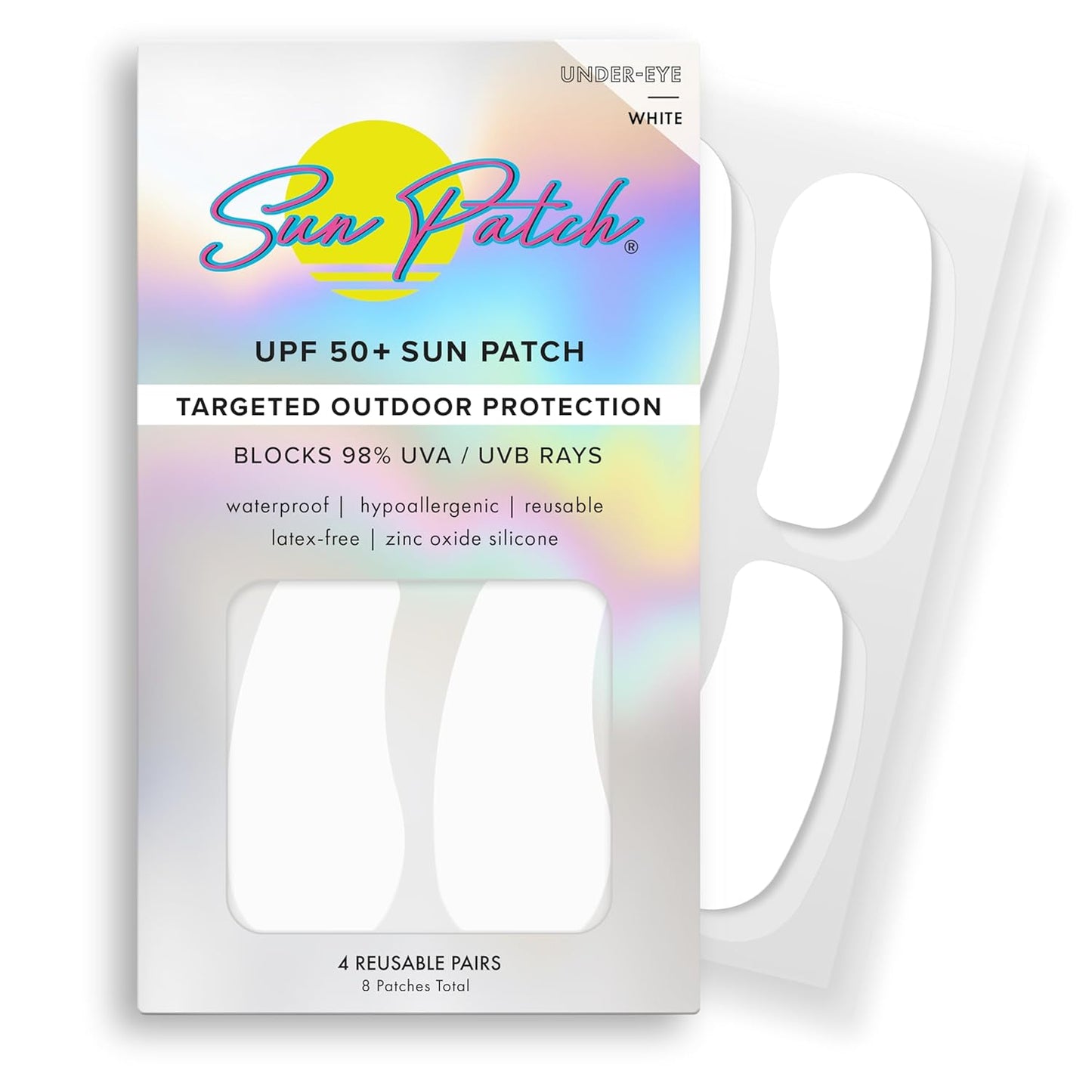Sun Patch, Reusable Under Eye Sunblock Patches, 100% Silicone Sunscreen Under Eye Patches for UV Protection, Face Stickers with UPF 50, 1 Pack/4 Pairs, White (Golf, Surf, Swim, Ski & Snow, Outdoors)