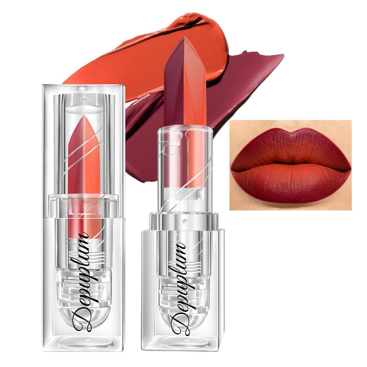 2 in 1 Burgundy Lipstick Matte Orange Lipstick Dual Sided Waterproof Lipsticks for Women One Stroke Two-Tone Long Lasting Lip Stick for Christmas Halloween,DU-F6