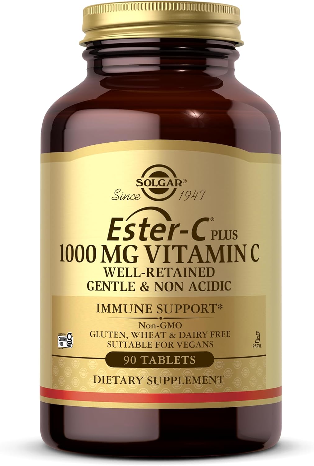 Solgar Ester-C Plus 1000 mg Vitamin C (Ascorbate Complex), 90 Tablets - Gentle On The Stomach & Non Acidic - Antioxidant & Immune System Support - Non GMO, Vegan, Gluten-Free, Kosher - 90 Servings