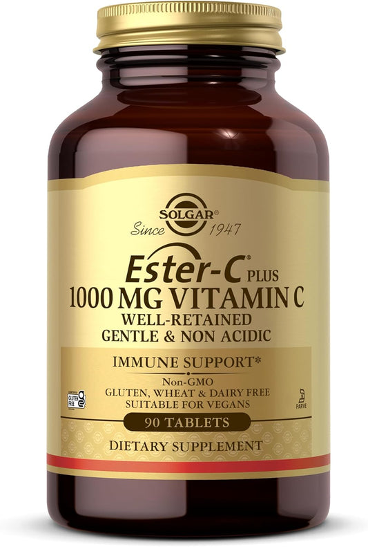 Solgar Ester-C Plus 1000 mg Vitamin C (Ascorbate Complex), 90 Tablets - Gentle On The Stomach & Non Acidic - Antioxidant & Immune System Support - Non GMO, Vegan, Gluten-Free, Kosher - 90 Servings