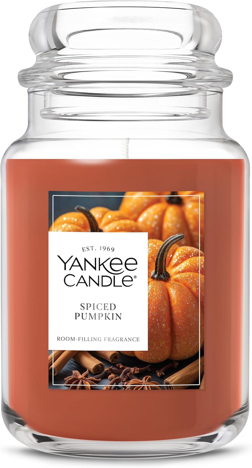 Yankee Candle Spiced Pumpkin, Fall Scented Candle, 22oz Large Jar with up to 150 Hour Burn Time