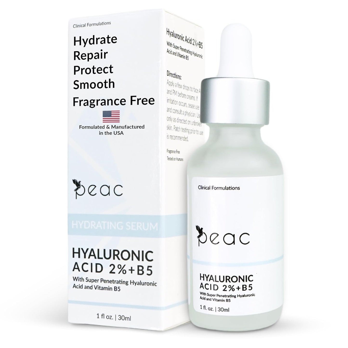 Hyaluronic Acid 2% + B5 Serum 30ml/1oz – USA Made - All Skin Types - Hyaluronic Acid for Face – Hydrating, Plumping & Lightweight – Fragrance Free Skincare – Moisturizing Face Serum for Women