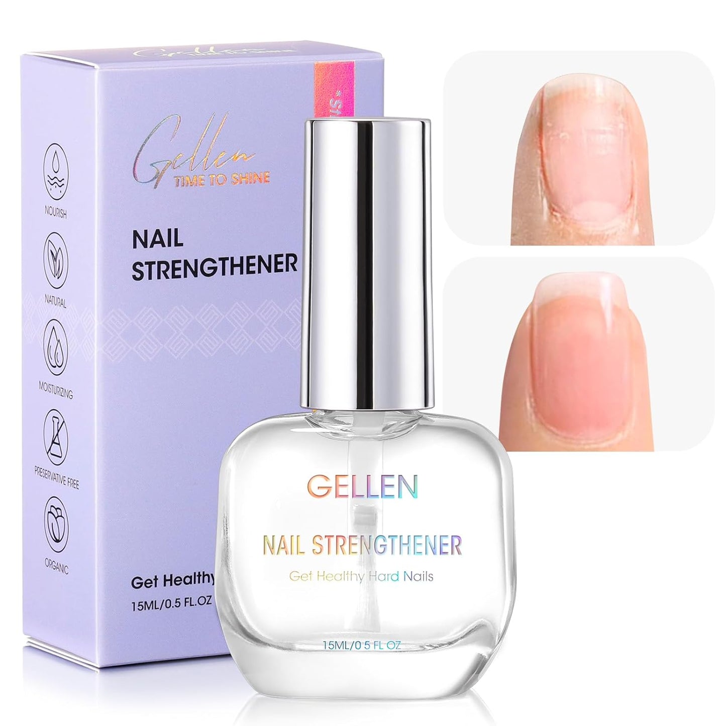 GELLEN Unscent Nail Strengthener, Pro Care 8-In-1 Air Dry Clear Nail Repair Growth Treatment for Weak Nails, Non-Polish, Strengthens & Protects Nails Growth Calcium Keratin Nourish 15ml