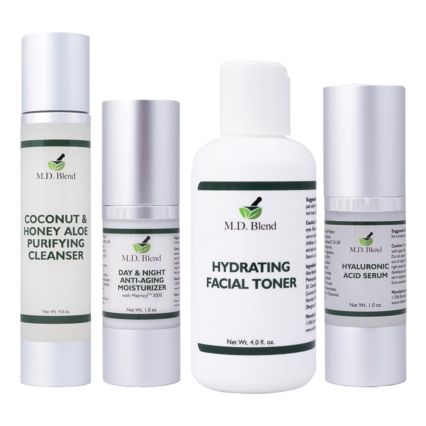 Complete Skincare Set | Cleanser, Toner, Hyaluronic Acid Serum & Anti-Aging Moisturizer | Vegan, Non-Toxic Face Care Routine for Hydration, Rejuvenation & Youthful Complexion