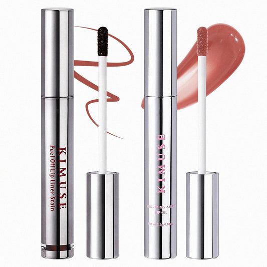 KIMUSE Lip Stain Peel Off & Lip Oli Set, Long Lasting Lip Liner Stain, Waterproof, Transfer-Proof, Hydrating Shine Lip Oil with Vitamin E & Jojoba Oil