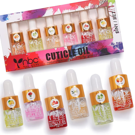 Cuticle Oil Set - 6pcs with Flowers, Vitamin E for Nail Repair & Strengthening