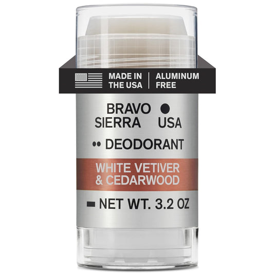 Aluminum-Free Deodorant for Men by Bravo Sierra, 1-Pack-Contains Natural Ingredients–Long Lasting All-Day Odor and Sweat Protection-White Vetiver & Cedarwood, 3.2 oz-Paraben-Free, Vegan & Cruelty-Free
