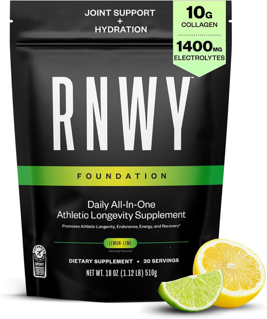 Foundation 10g Collagen Peptides + Hydration Powder, Daily Joint Support with Electrolytes, Lemon Lime, Sugar Free, 30 Servings