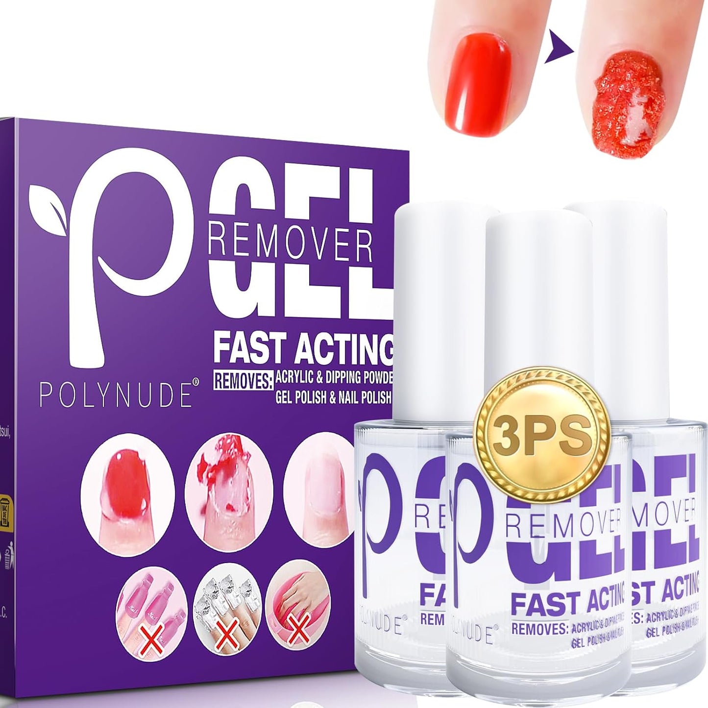 Gel Nail Polish Remover, 3 Pack Professional Powerful Remove Gel Nail Polish Within 3-6 Minutes, Quickly & Easily Remove Gel Polish No Need for Foil, Soaking or Wrapping