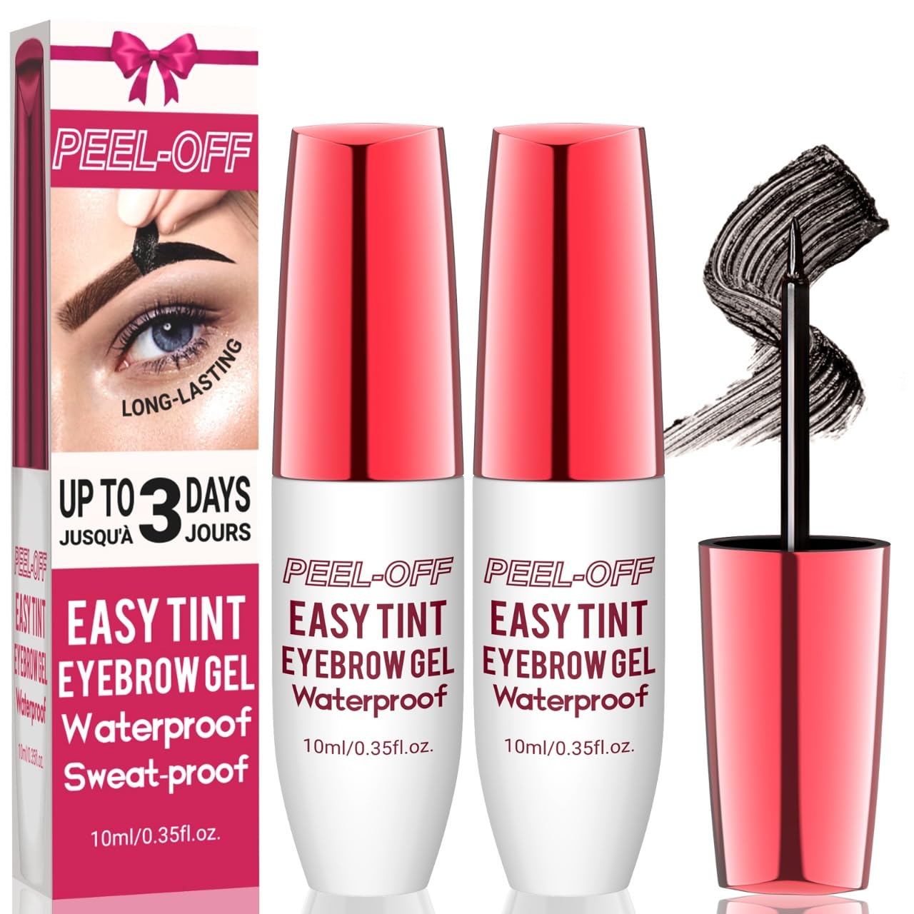2PCS Easy Peel Off Tattoo Eyebrow Gel Kit - Brow Peel Off Gel for Women,Waterproof Long lasting,Sweatproof,Natural Brows Color,For Fuller & Defined Looking Brows,DIY at Home(Black)