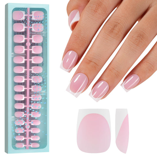 Vansiho French Gel Nail Tips, Pink 150Pcs Short Square Soft Gel Nail Tips, French Tips Press on Nails, Fake Nails for Nail Art DIY 15 Sizes