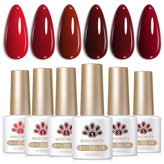 Born Pretty Red Gel Nail Polish Fall Winter 6 Colors Dark Red Burgundy Blood Cherry Wine Red Gel Nail Polish Soak Off Gel Polish Nail Art Design Manicure Salon DIY Home 7ml