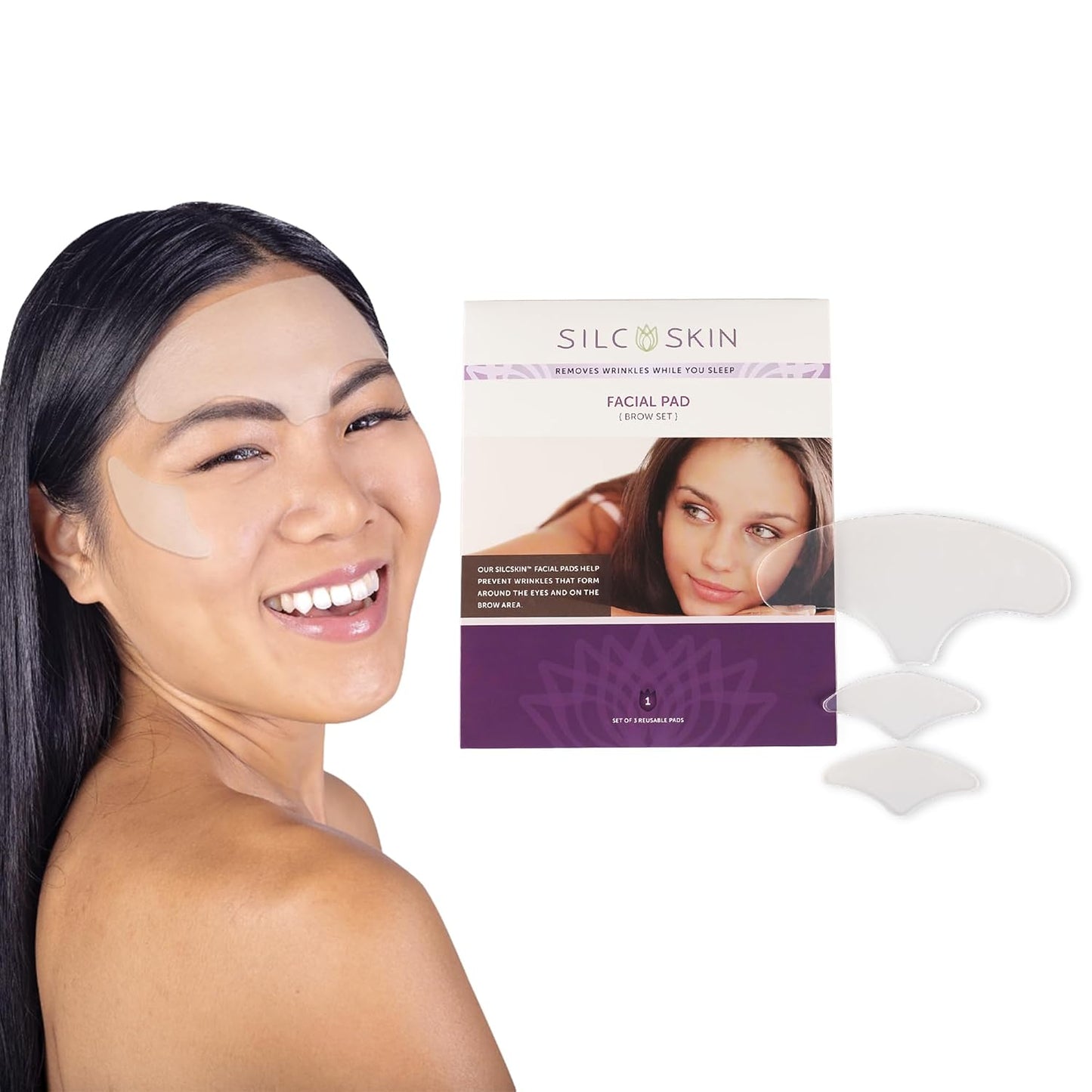 SilcSkin Facial and Brow Pads Set - 30 Day Supply, Reusable Adhesive Silicone Pads for Forehead and Facial Areas