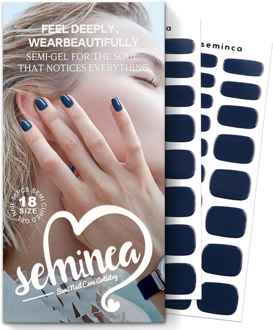 Semi Cured Gel Nail Strips - Dark, Patterned, Works with Any UV/LED Lamps, Salon-Quality, Long Lasting, Easy to Apply & Remove(Cream Indigo)
