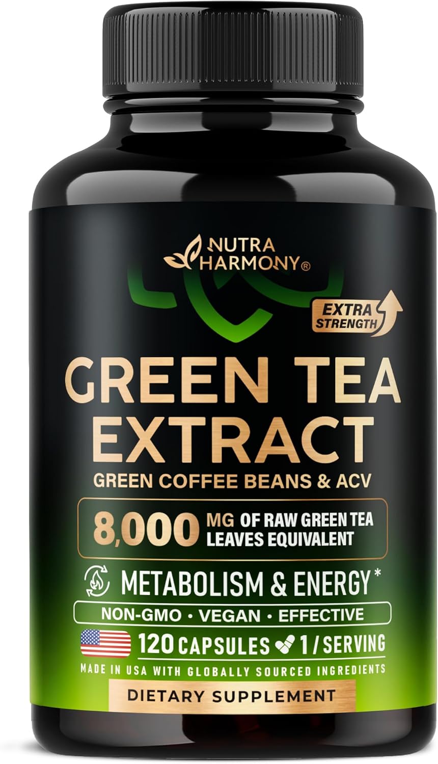 Green Tea Extract Capsules with Green Coffee Beans & Apple Cider Vinegar - Energy & Metabolism Support - Green Tea Supplement 50% EGCG - 20:1 Natural Extract - for Men & Women - 120 Vegan Capsules