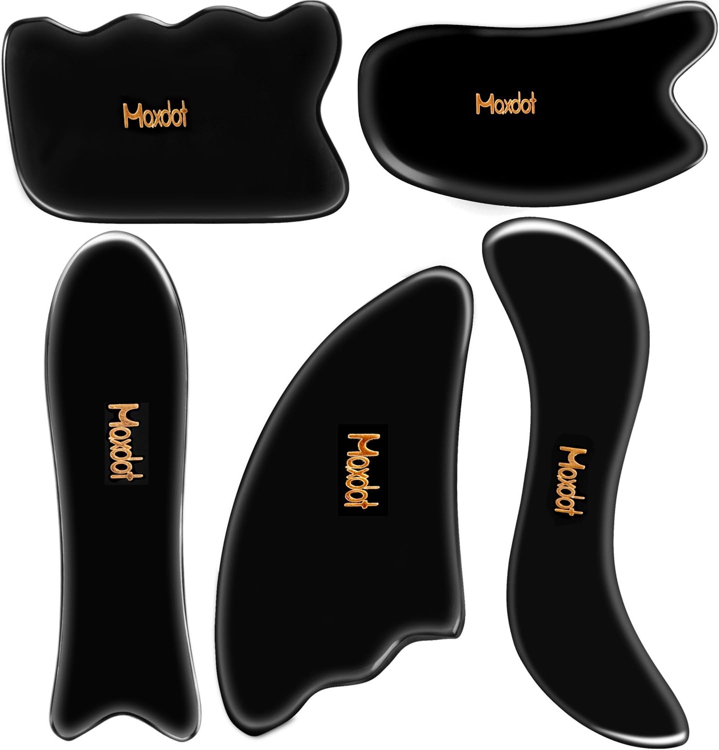 Maxdot 5 Pieces Gua Sha Massage Tools Set, Scraping Massage Tools Guasha Stone for Face Back Neck Physical Therapy