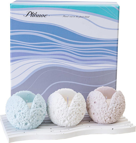 3 Pack Meteorite Gypsum Jar Candle Set Unique Lotus Shaped Spherical Scented Aromatherapy Candles Natural Soy Wax for Home Fragrance & Decor (Lotus Flower)