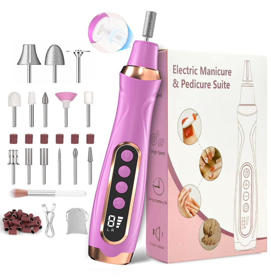 Professional Manicure Pedicure Kit Cordless Electric Nail File Set 6 Speed Cordless Nail Drill for Thick Nail Toenail Cuticle Hand Foot Care Nail Drill Tool(Purple)