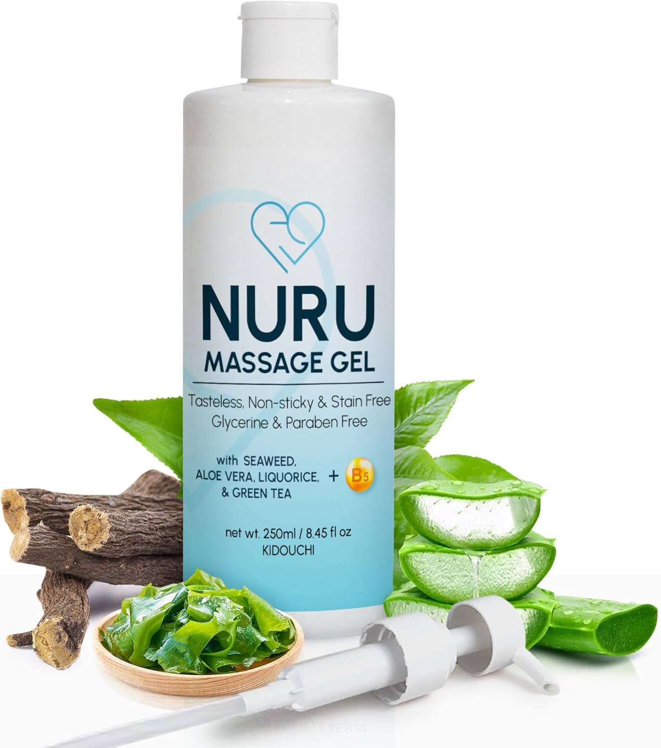 Nuru Massage Gel (8.45 fl oz) | Water-Based | Paraben & Glycerine Free | Formulated with Natural Seaweed, Green Tea, Liquorice Extract, Vitamin B5, & Organic Aloe Vera