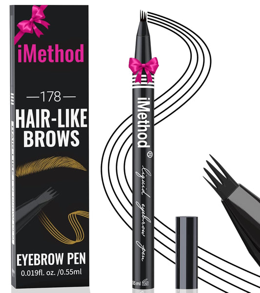iMethod Eyebrow Pen - Eyebrow Pencil with Micro 4-Fork Tip, Microblading Eyebrow Pen for Natural Hair-Like Brows, Long-Lasting Eye Brow Pencils for Women, Smudge-proof, Black