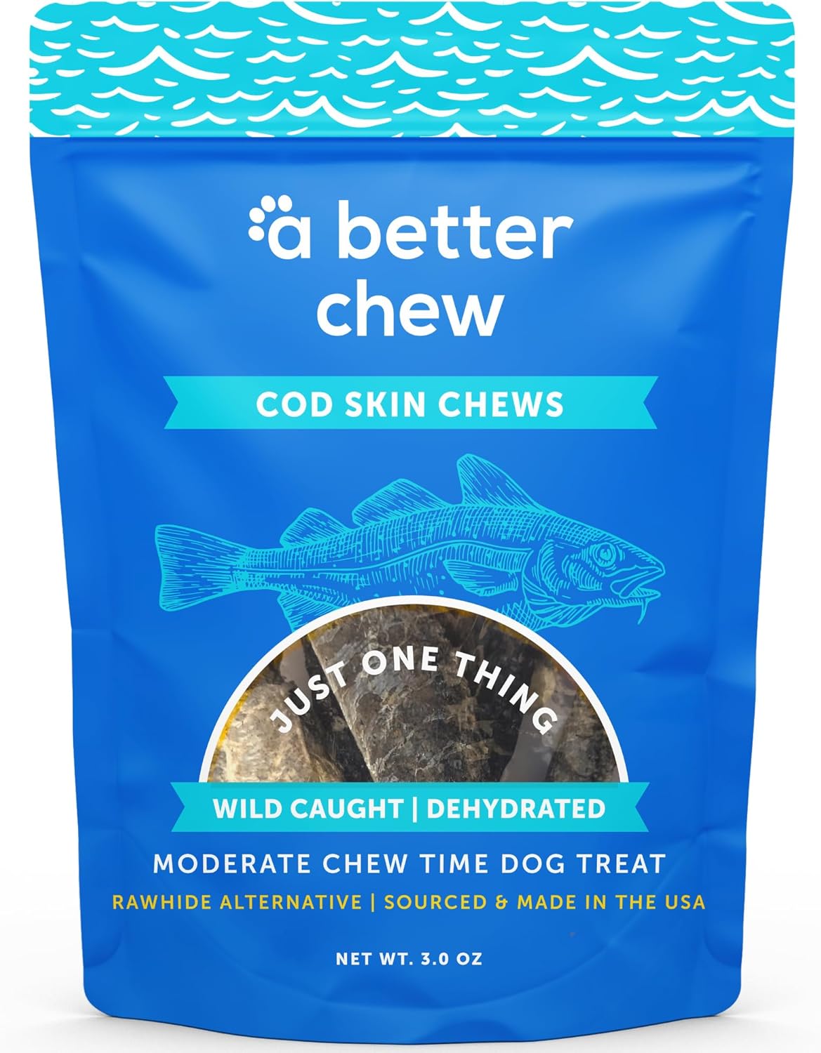 A Better CHEW – Wild Caught Cod Skin Dog Treats | Sourced and Made in The USA, Single Ingredient, Dehydrated | Natural, Healthy Alternative to Rawhides + Bully Sticks, Long Lasting Chew
