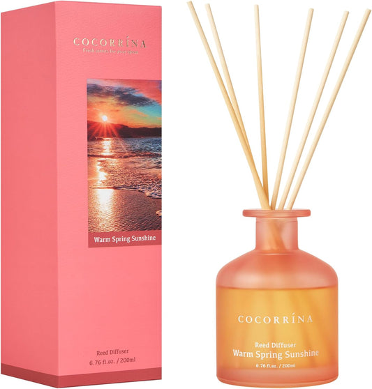 Cocorrína Reed Diffuser - Warm Spring Sunshine 6.76oz Diffuser with 8 Sticks Home Fragrance Reed Diffuser Home for Bedroom Bathroom Shelf Decor Office Decor (Summer Collection)