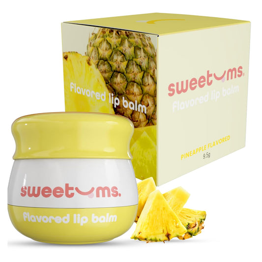 Sweetums Pineapple Lip Balm with Vitamin E Oil – Glowy Balm for Dry, Chapped Lips – Vegan Lip Care with Built-In Mirror and Applicator – Hydrating Lip Treatment with Glossy Finish – 0.15 oz