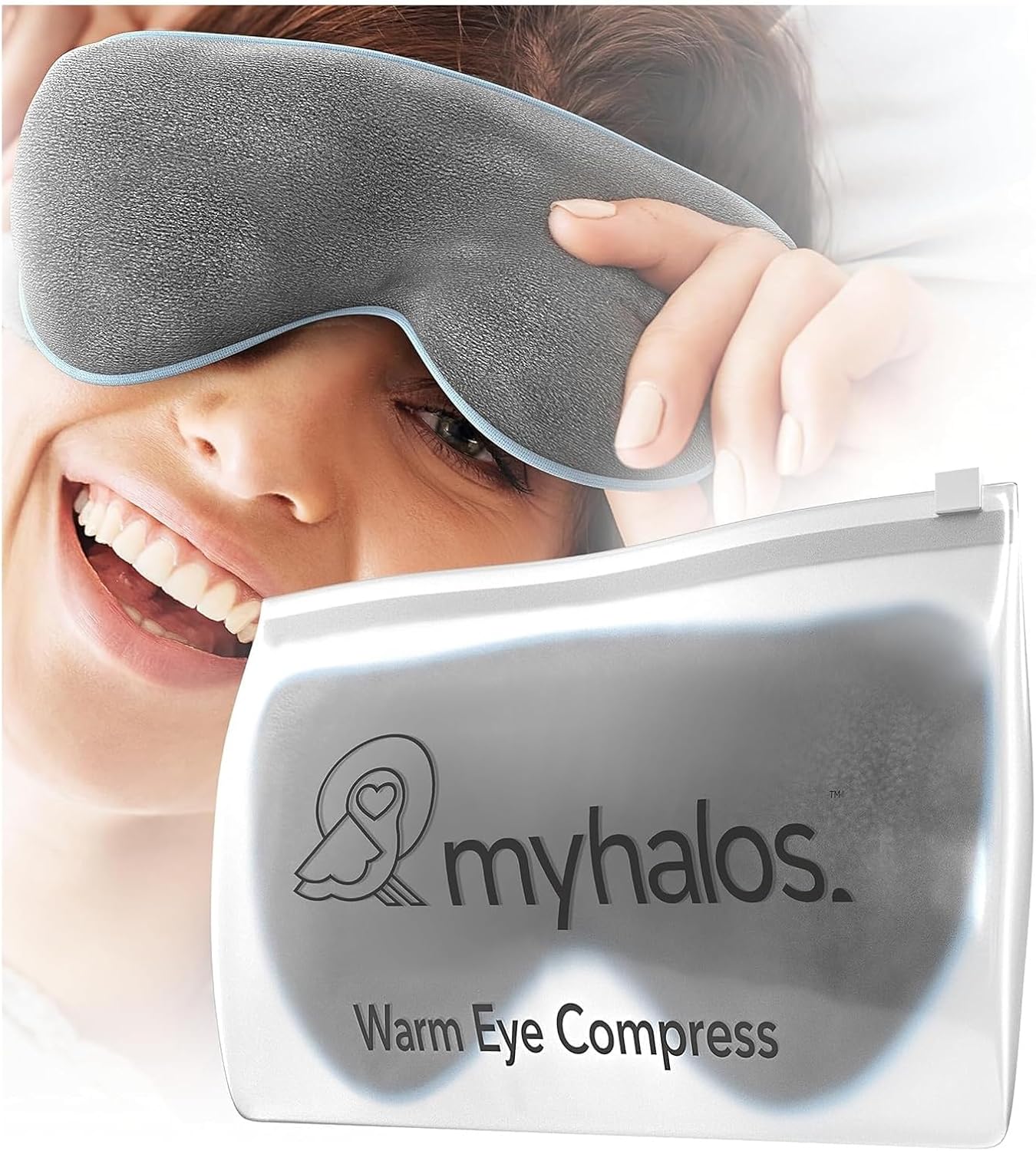 MyHalos® Eye Mask for Dry Eyes - Steam Warm Compress for Eyes - Remove Styes, Chalazion Therapy Warming and Heating Pad Hot Compress - Moist Heat Mask for Blepharitis & MGD