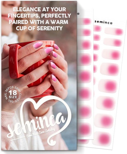 Semi Cured Gel Nail Strips-Blush Pink Ombre Nail Stickers for Romantic & Bridal Audiences Salon Quality Easy Apply and Peel Off Works with Any UV/LED Lamps(Pink Halo)