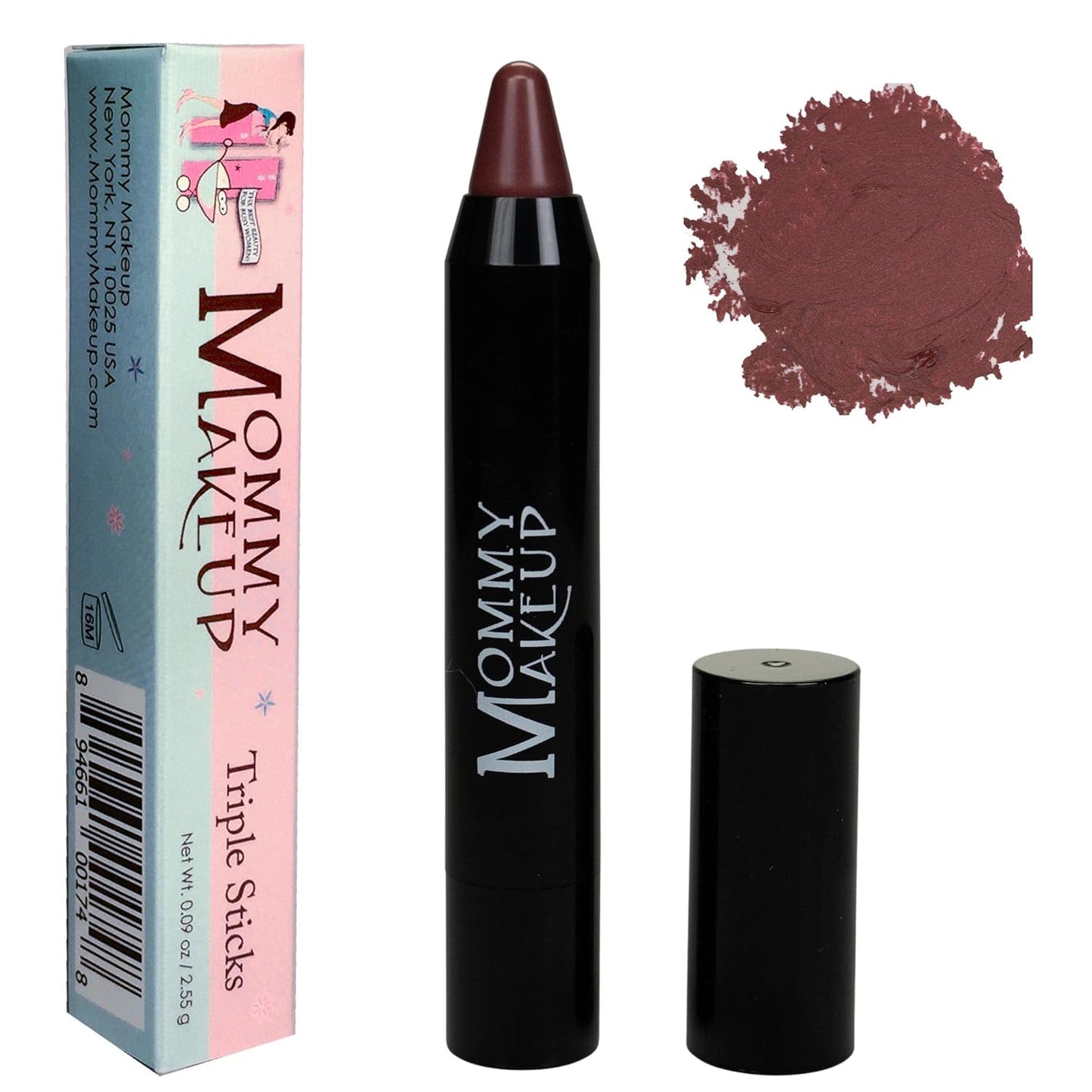 Mommy Makeup Triple Sticks Lipstick, Cream Blush & Teatment All-In-One with Shea & Cocoa Butter - Soft & Creamy Moisturizing Lip Crayon For Lips & Cheeks (Gigi)