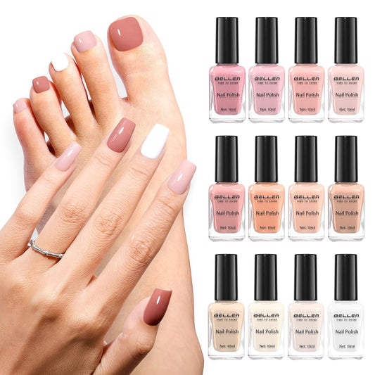 GELLEN Nail Polish Set, French Tip Manicure Nude White Regular Nail Polish Quick Air Dry Bright 12 Colors Set for Women Fingernail Toe Nails Salon Home, Non UV Gel, Hema Free, Non-toxic, Long Lasting