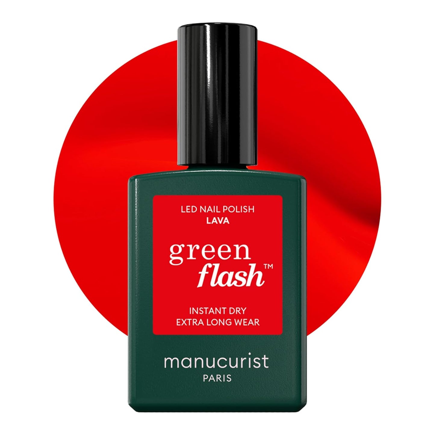 Manucurist Green Flash LED Red Orange Lava Gel Nail Polish - Red Nail Polish - Vegan, 12-Free, Plant-Based Gel Polish - Made in France