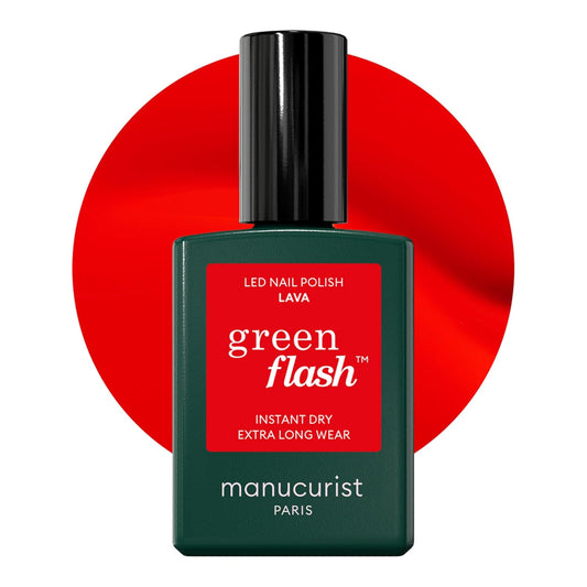 Manucurist Green Flash LED Red Orange Lava Gel Nail Polish - Red Nail Polish - Vegan, 12-Free, Plant-Based Gel Polish - Made in France