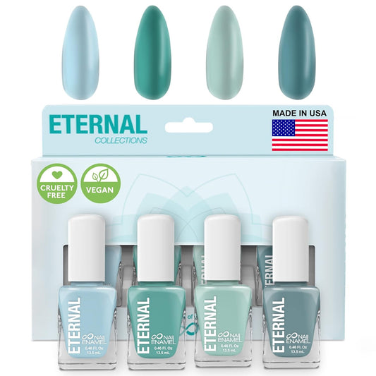 Eternal Green Nail Polish Set for Women (MINDFULNESS) - Light Blue Nail Polish Set for Girls - Long Lasting & Quick White Nail Polish for Home DIY Manicure & Pedicure - Made in USA, 13.5mL (Set of 4)