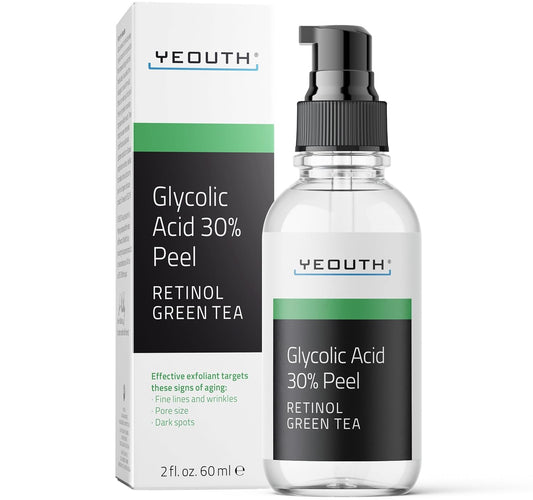 YEOUTH Glycolic Acid Peel for Face, At Home Chemical Exfoliator AHA 30% Glycolic Acid Face Peel with Retinol, Designed to Refresh and Smooth the Appearance of Skin 2oz