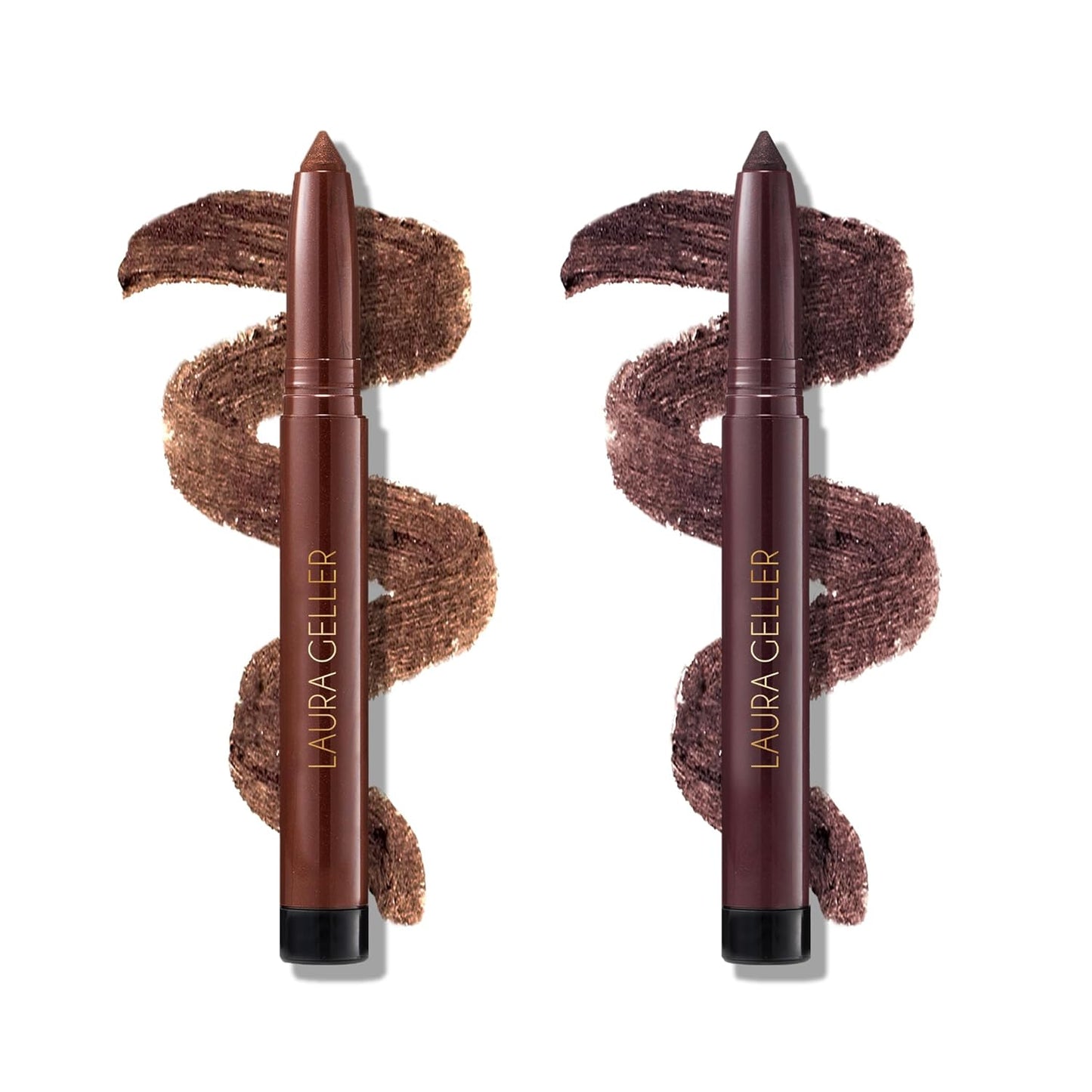 LAURA GELLER NEW YORK Kajal Longwear Kohl Eyeliner Pencil Duo - Dark Brown & Smoky Amethyst - Caffeine and Vitamin E - Smooth & Blendable Liner - Built-In Sharpener