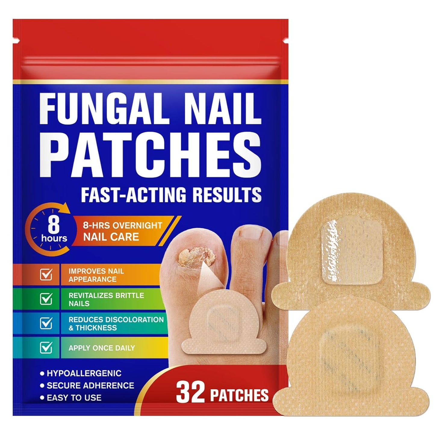 Nail Patches 32 Pcs, Toenail Treatment Extra Strength, Overnight Nail Fast Acting Care for Damaged Nails- Visible Results in 8 Hours-Renewal for Men and Women