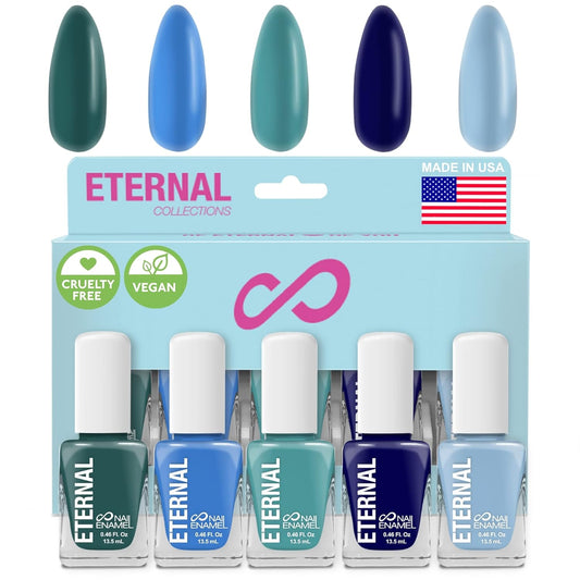 Eternal Blue Nail Polish Set for Women (OCEAN VIEW) - Green Nail Polish Set for Girls - Lasting & Quick Dry Non Toxic Nail Polish Kit for Home DIY Manicure & Pedicure - Made in USA, 13.5mL (Set of 5)