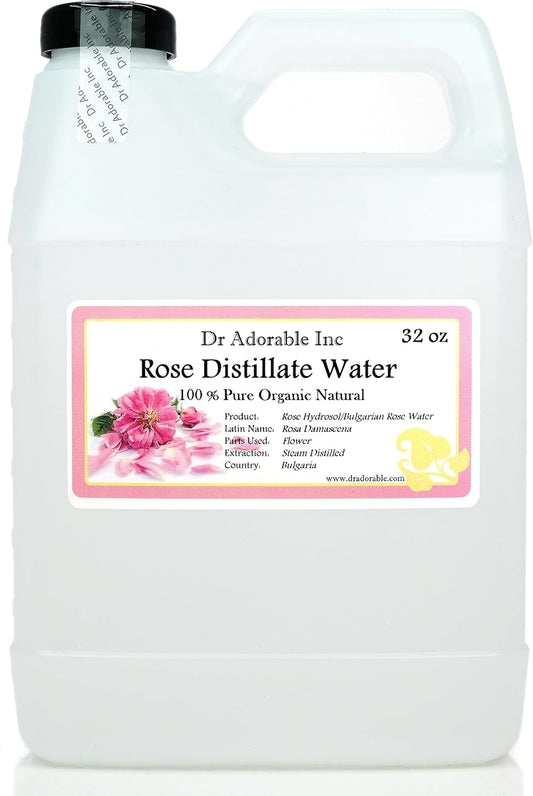 32 oz - Rose Water - 100% Natural Organic Face Toner Alcohol-Free Cleanser Bulgarian Rose Hydrosol for Face and Hair by Dr Adorable