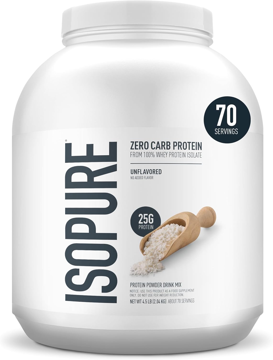 Isopure Zero Carb 100% Pure Whey Isolate Protein Powder, Lactose Free, Gluten Free, with Vitamins, Unflavored, 25g Protein Per Serving, 4.5 Lbs, 50 Servings (Packaging May Vary)