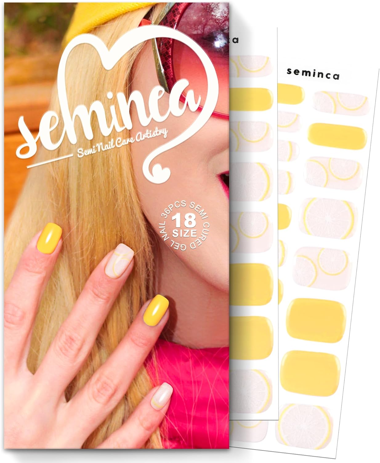 Semi Cured Gel Nail Strips-Salon Quality Semi-Cured Gel Press On Nails Stickers Quick DIY Nail Art Manicure Kits for Women at Home Works with Any UV/LED Lamps(Lemon Summer)