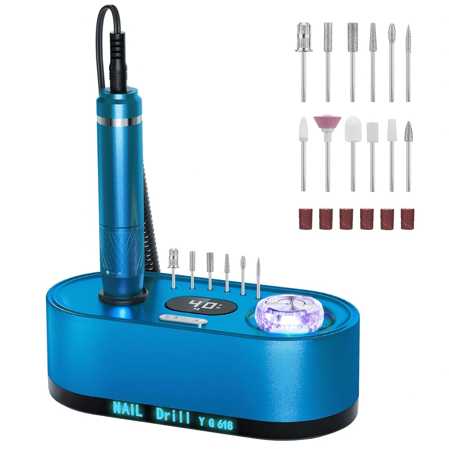 Electric Nail Drill Professional: 40000RPM Electric Nail File Kit E File Nail Drill Machine with LCD Display for Acrylic Gel Nail, Manicure Pedicure Polishing Nail Grinder for Salon Home Use