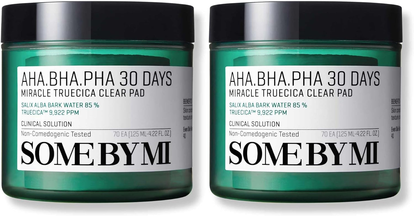 SOME BY MI AHA BHA PHA 30 Days Miracle Truecica Clear Pad – Pack of 2 – Korean Exfoliating Centella Face Toner Pads – Gently Clears Impurities, Refines Pores & Smooths Skin Texture – Korean Skin Care