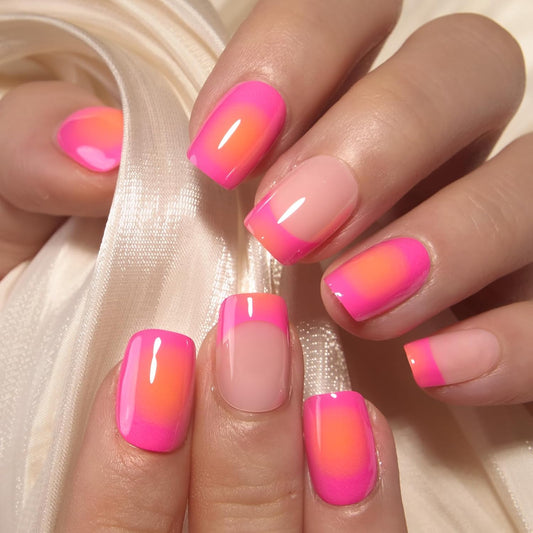 Curvlife Press On Nails Kit - Full Cover False Nail Tips with Medium Square Neon Mirage Trendy Designs, Reusable & Glue Included - Easy Application Nail Accessories for Women