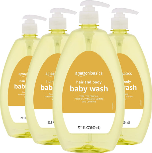 ND Basics Tear-Free Baby Hair and Body Wash, 27.1 Fluid Ounce, Lightly Scented, 4-Pack (Previously Solimo)