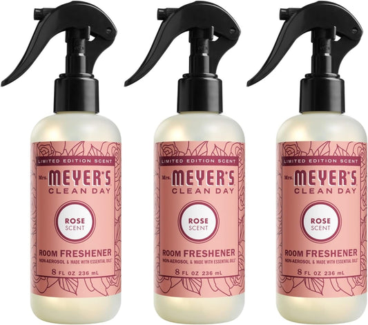 MRS. MEYER'S CLEAN DAY Room and Air Freshener Spray, Non-Aerosol Spray Bottle Infused with Essential Oils, Limited Edition Rose, 8 fl. oz - Pack of 3
