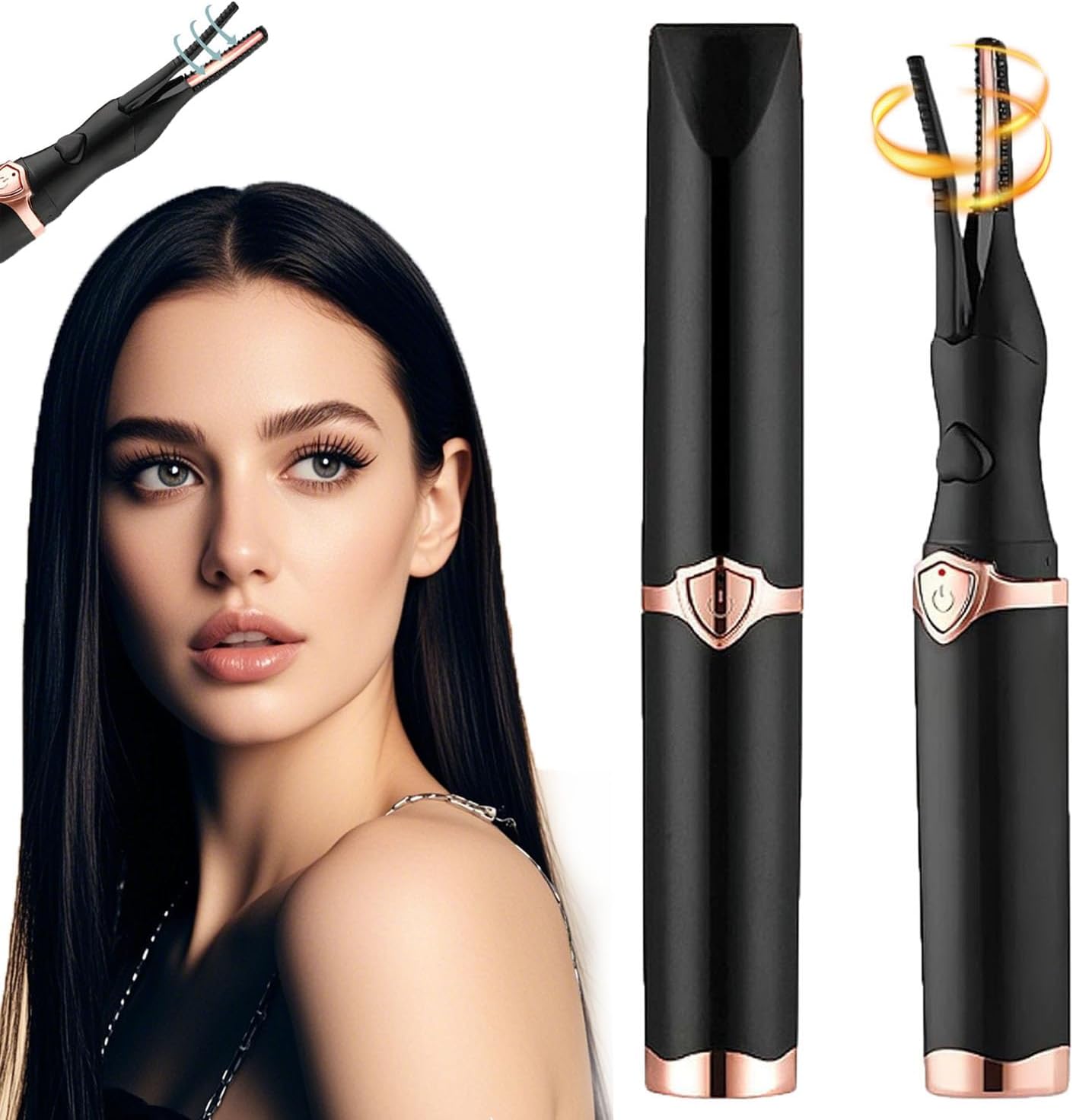 Eaksone - Electric Eyelash Curler, Flutter Curl Eyelash Curler, Fluttercurl EyelashCurler, USB Rechargeable Heated EyelashCurler, Eyelash Heated Curler for Quick Heating Curling (Black)