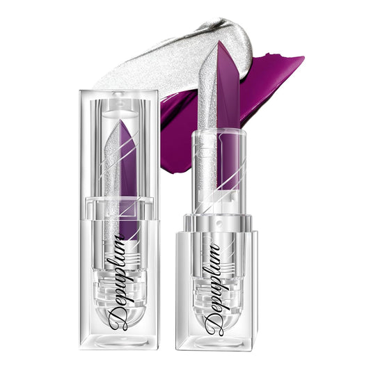 2 in 1 Matte Purple Lipstick Glitter Silver Lipstick Dual Sided Waterproof Lipsticks for Women One Stroke Two-Tone Long Lasting Lip Stick for Christmas Halloween, DU-M8