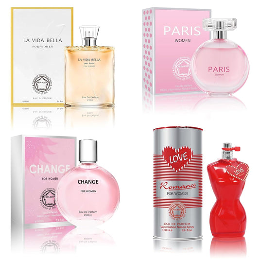 META-BOSEM Perfume for Women Set (100ml x 4PCS Variety Pack), LoveRoma, ParisW, LVBella, ChangeW, Long Lasting Perfume for Women All Day Use